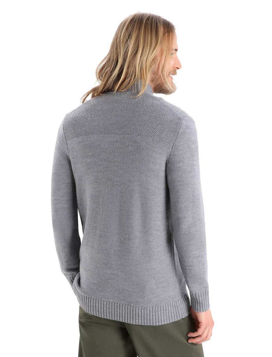 Gritstone Heather Men's Icebreaker Merino Waypoint Long Sleeve Half Zip Top Hoodie | USA 1252SGLO